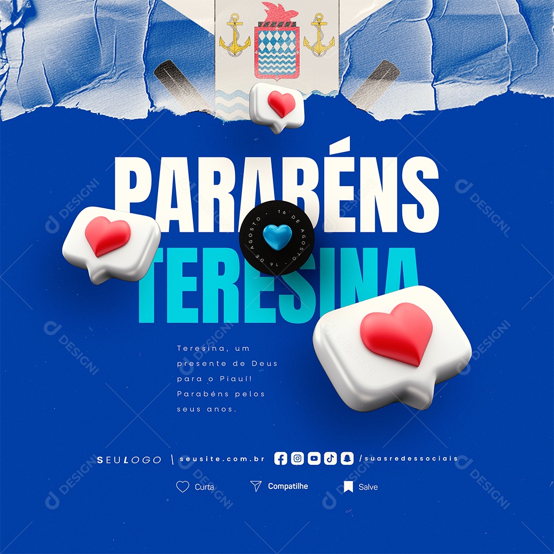 Aniversario de Teresina 16 de Agosto Parabéns Social Media PSD Editável