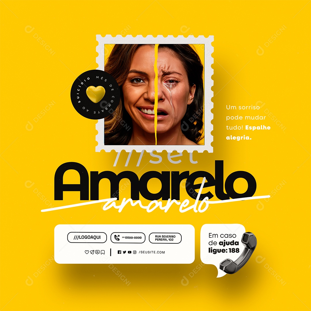 Setembro Amarelo Um Sorriso Pode Mudar Tudo Social Media PSD Editável