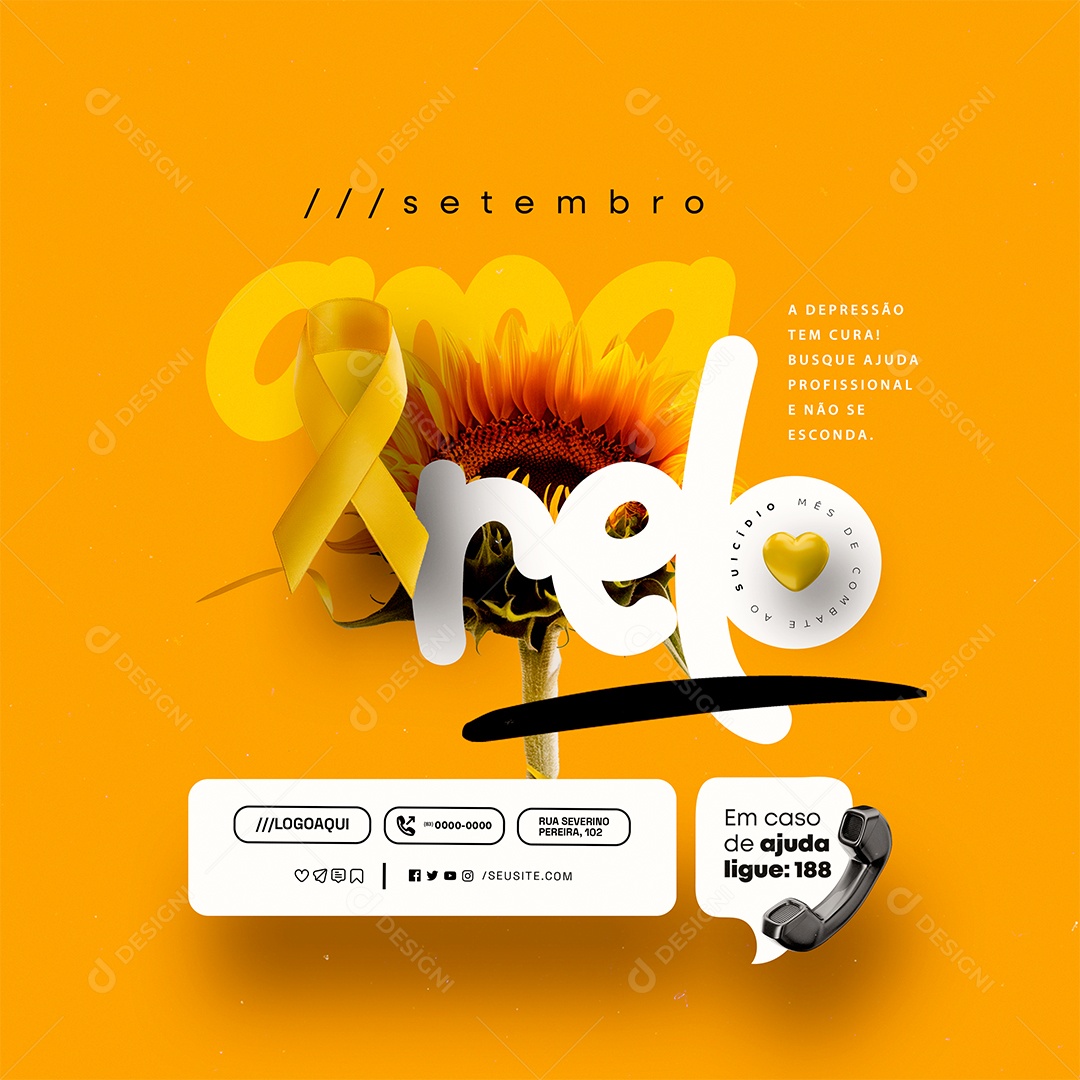 Setembro Amarelo a Depressão Tem Cura Social Media PSD Editável