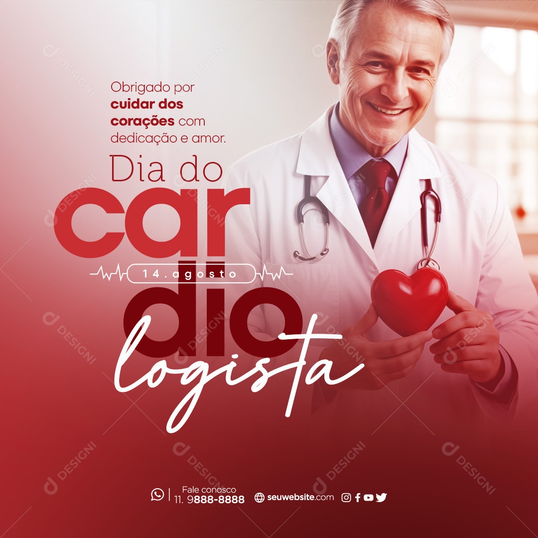 Dia do Cardiologista 14 de Agosto Obrigado Social Media PSD Editável