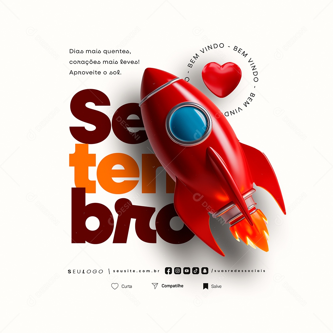 Bem Vindo Setembro Corações mais Leves Social Media PSD Editável