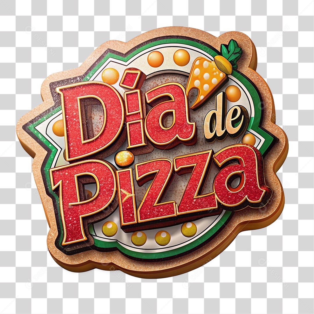 Selo 3D Dia de Pizza PNG Transparente