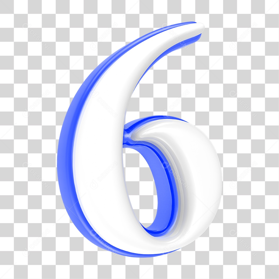 Número Azul 6 PNG Transparente