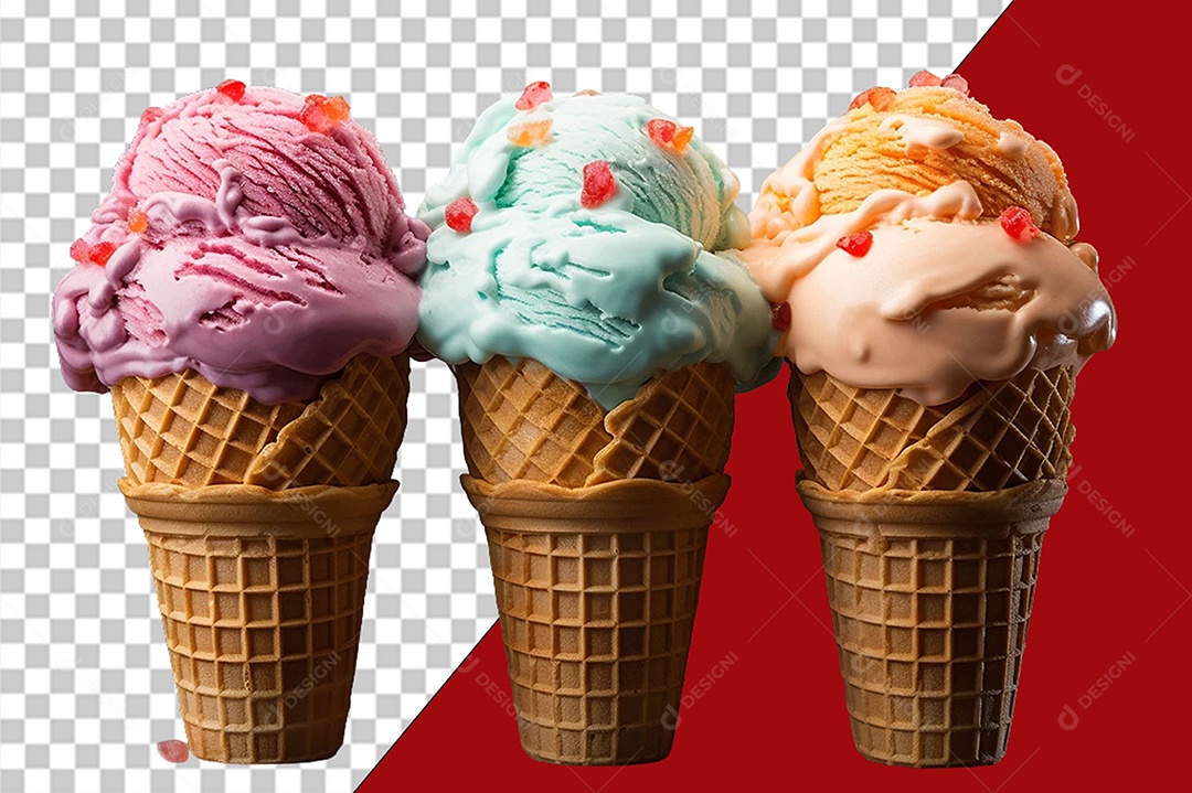 Conjunto de Casquinhas de Sorvete Elemento 3D para Composição PSD
