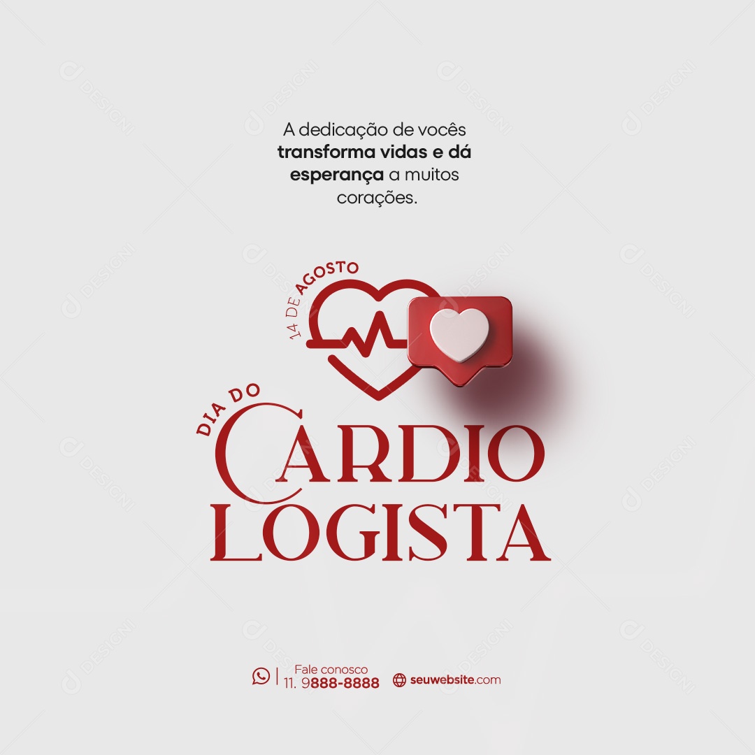 Dia do Cardiologista 14 de Agosto Obrigado Social Media PSD Editável