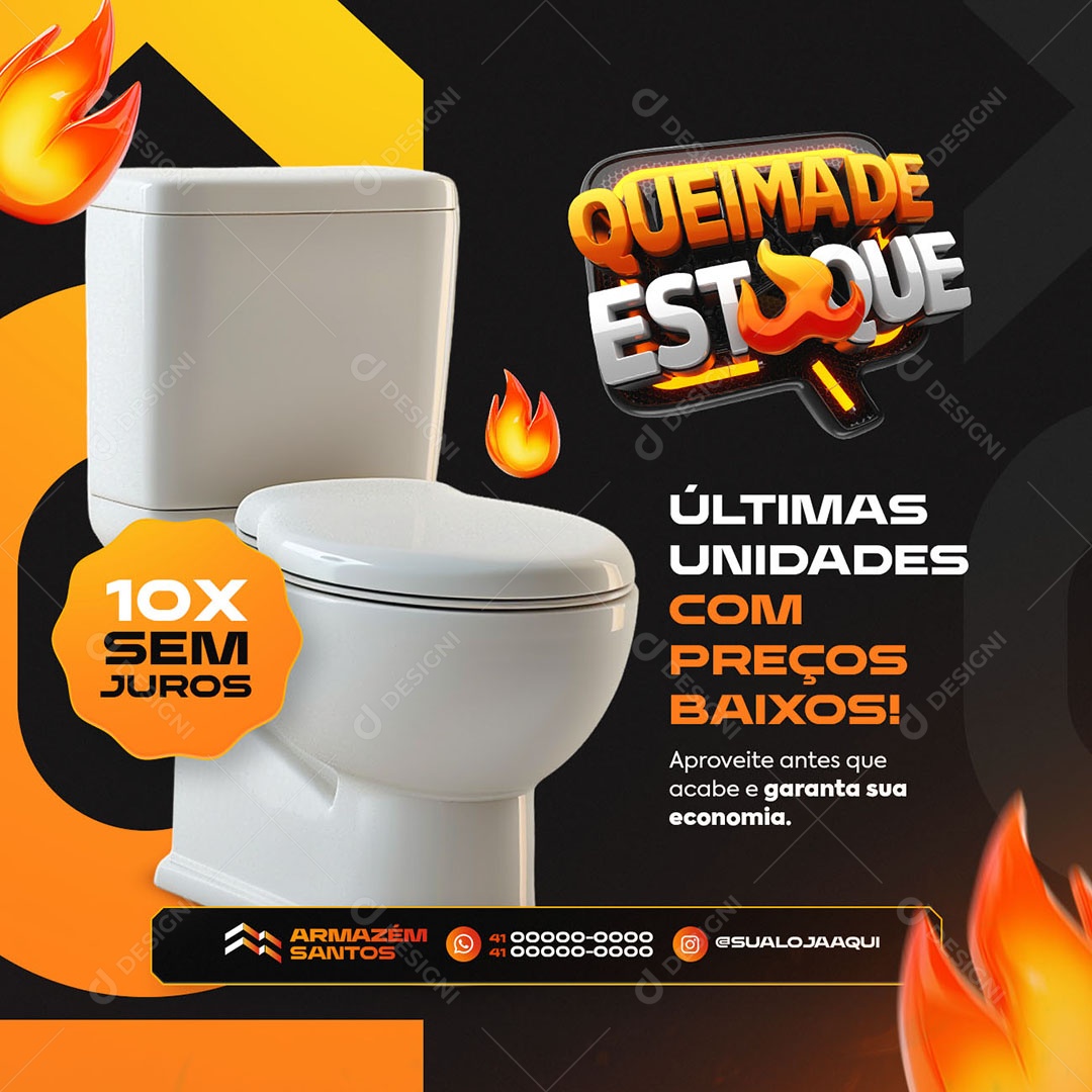 Queima de Estoque Materiais de Construção Vaso Sanitário Social Media PSD Editável