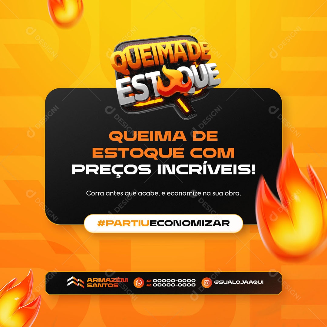Queima de Estoque Materiais de Construção Preços Incríveis Social Media PSD Editável