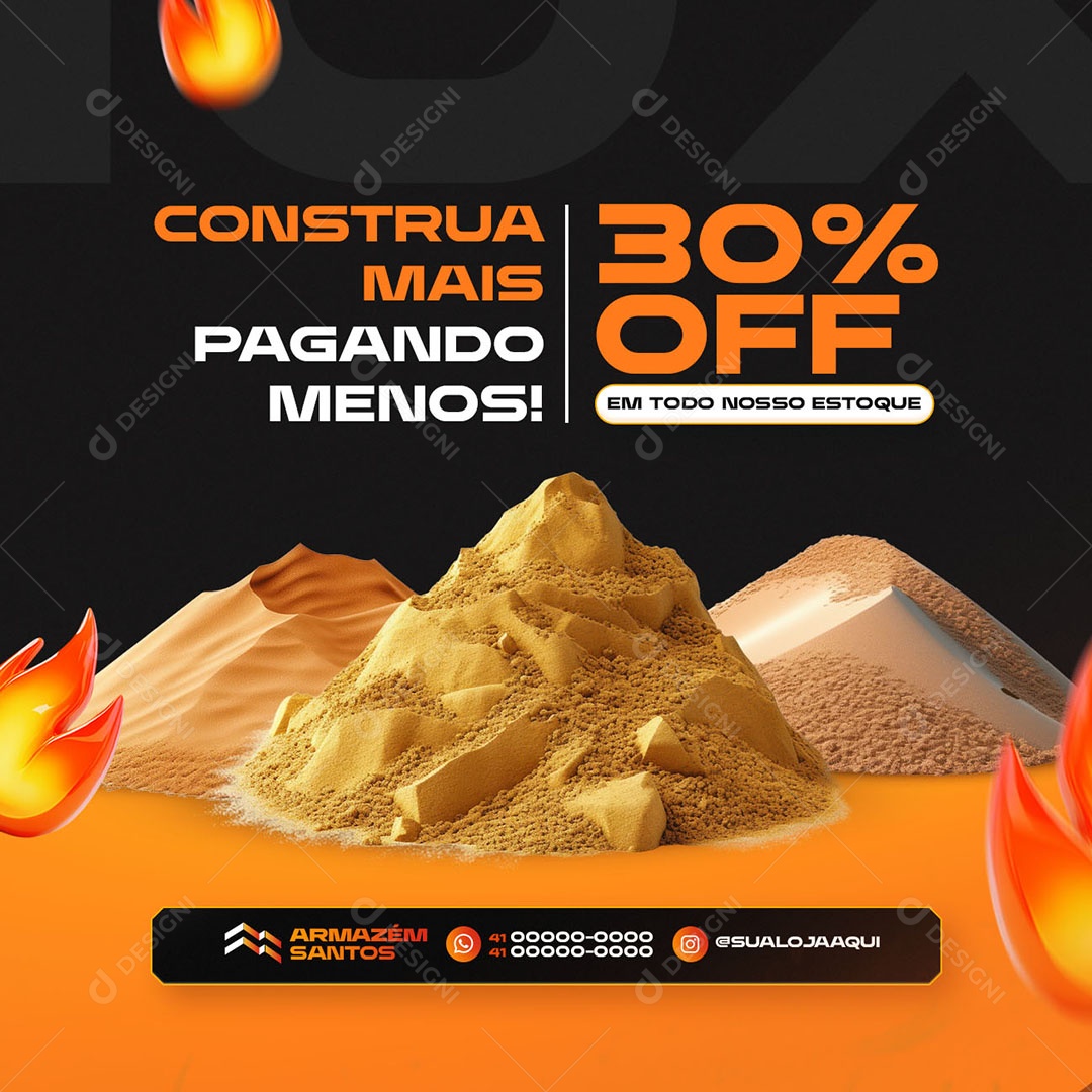 Queima de Estoque Materiais de Construção 30% Off Social Media PSD Editável