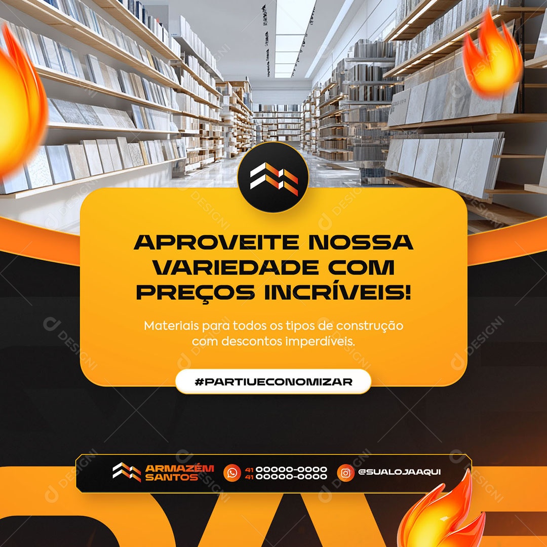 Queima de Estoque Materiais de Construção Aproveite nossa Variedade Social Media PSD Editável