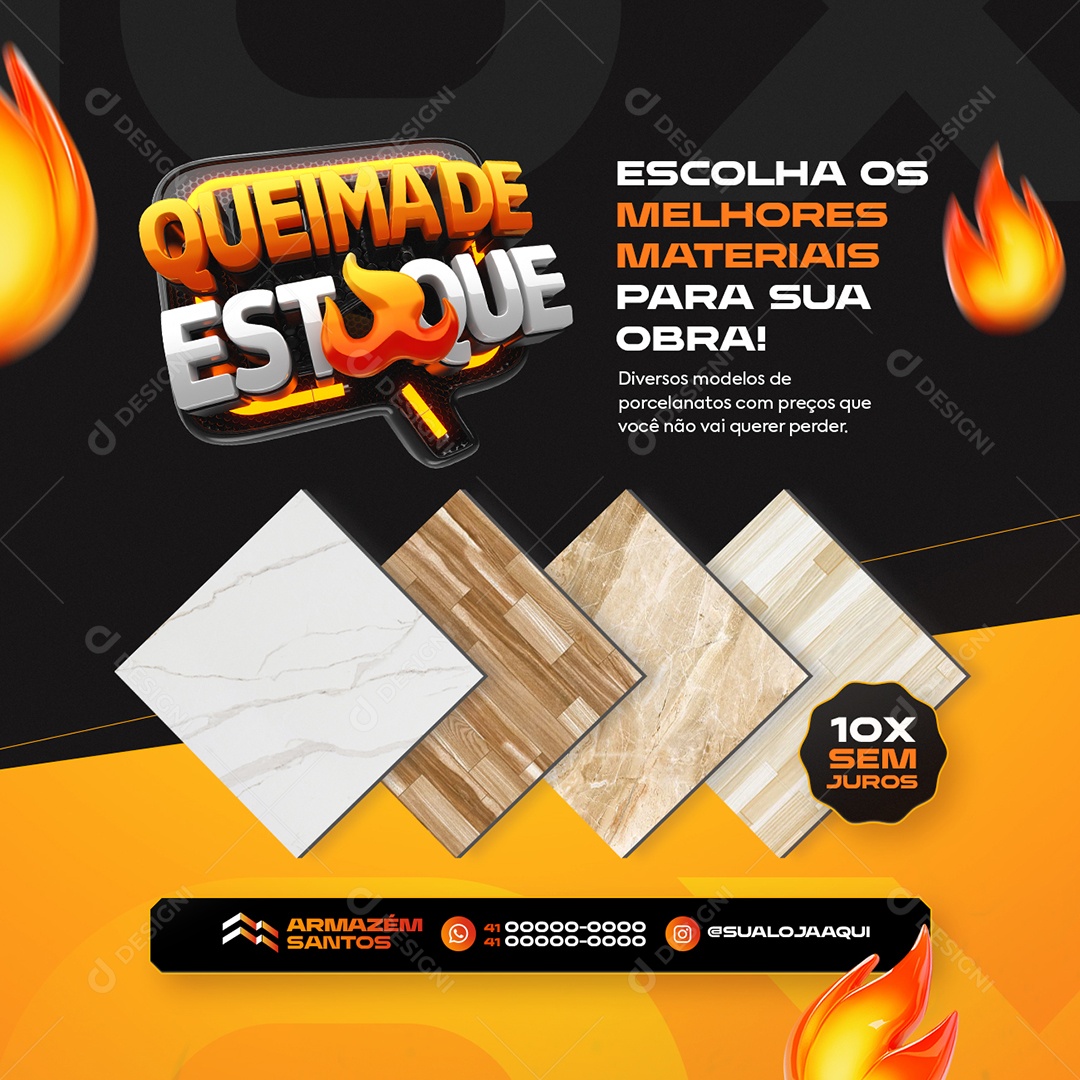 Queima de Estoque Materiais de Construção Pisos Social Media PSD Editável