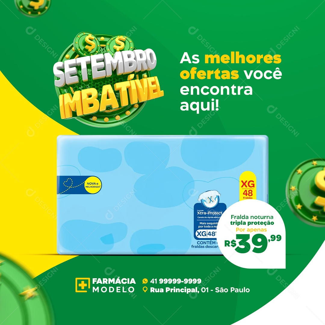 Farmácia Setembro Imbatível Fralda Noturna Tripla Social Media PSD Editável