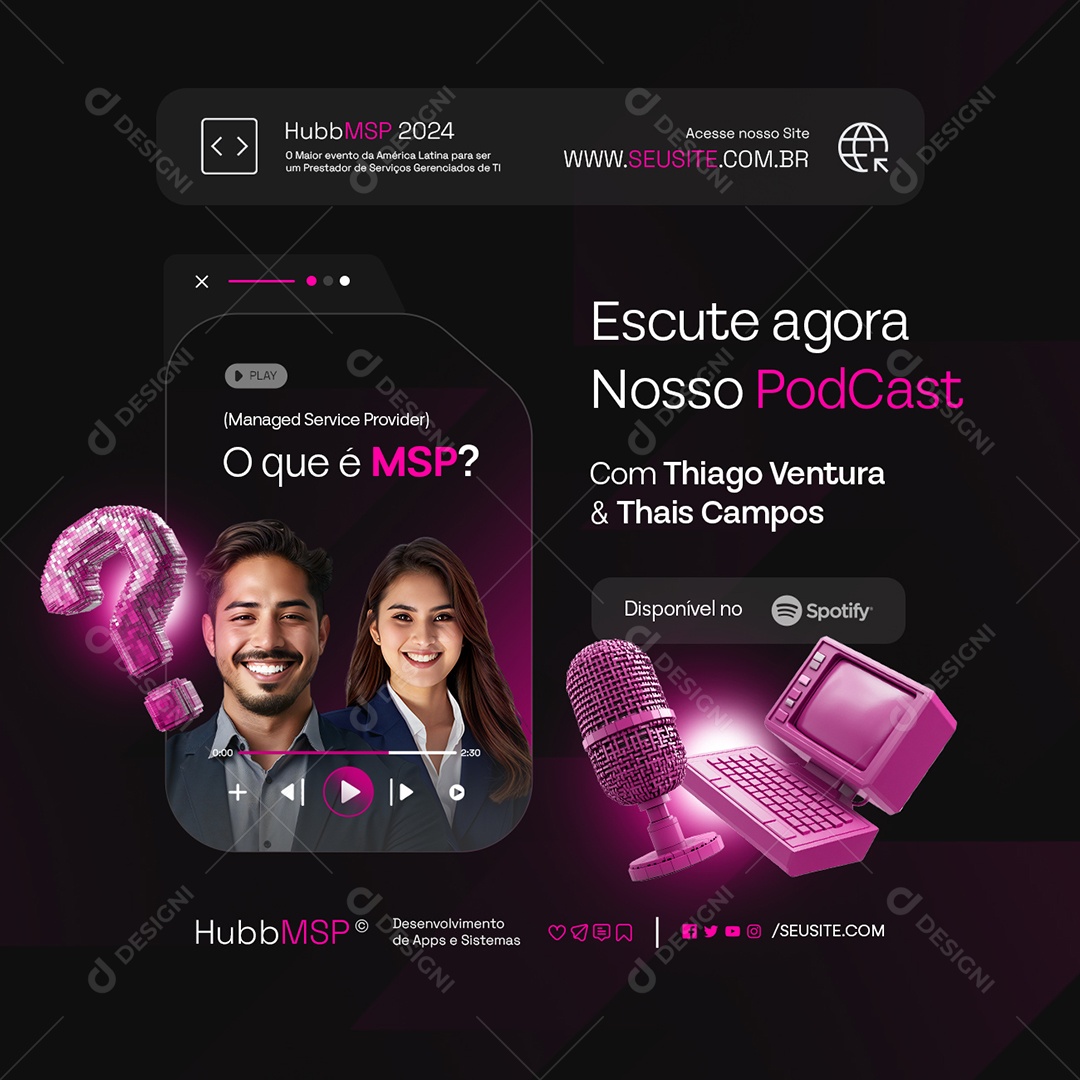 O Que é MSP Escute Agora nosso Podcast Social Media PSD Editável