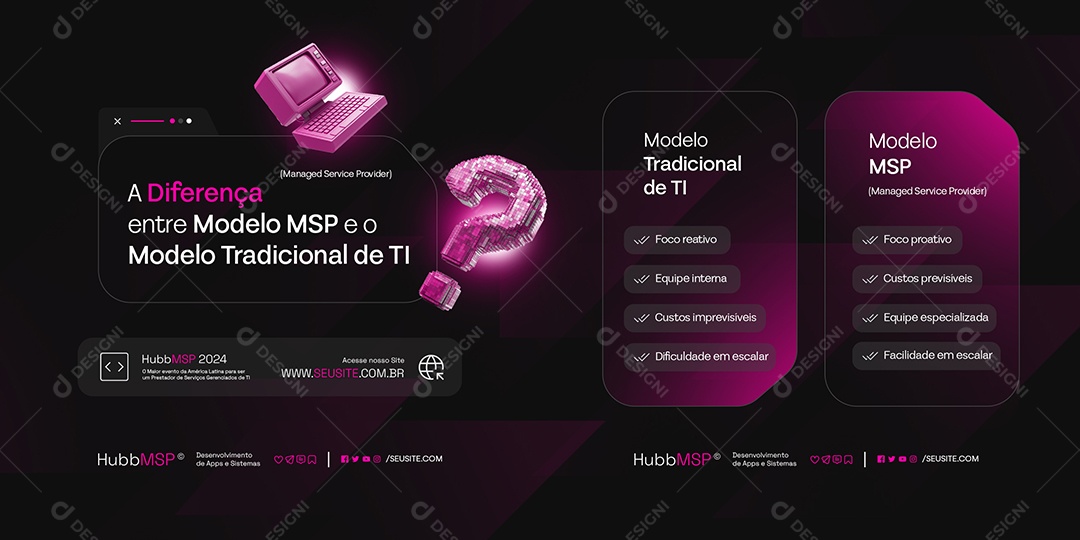 Carrossel A Diferença entre Modelo MSP e o Modelo TI Social Media PSD Editável