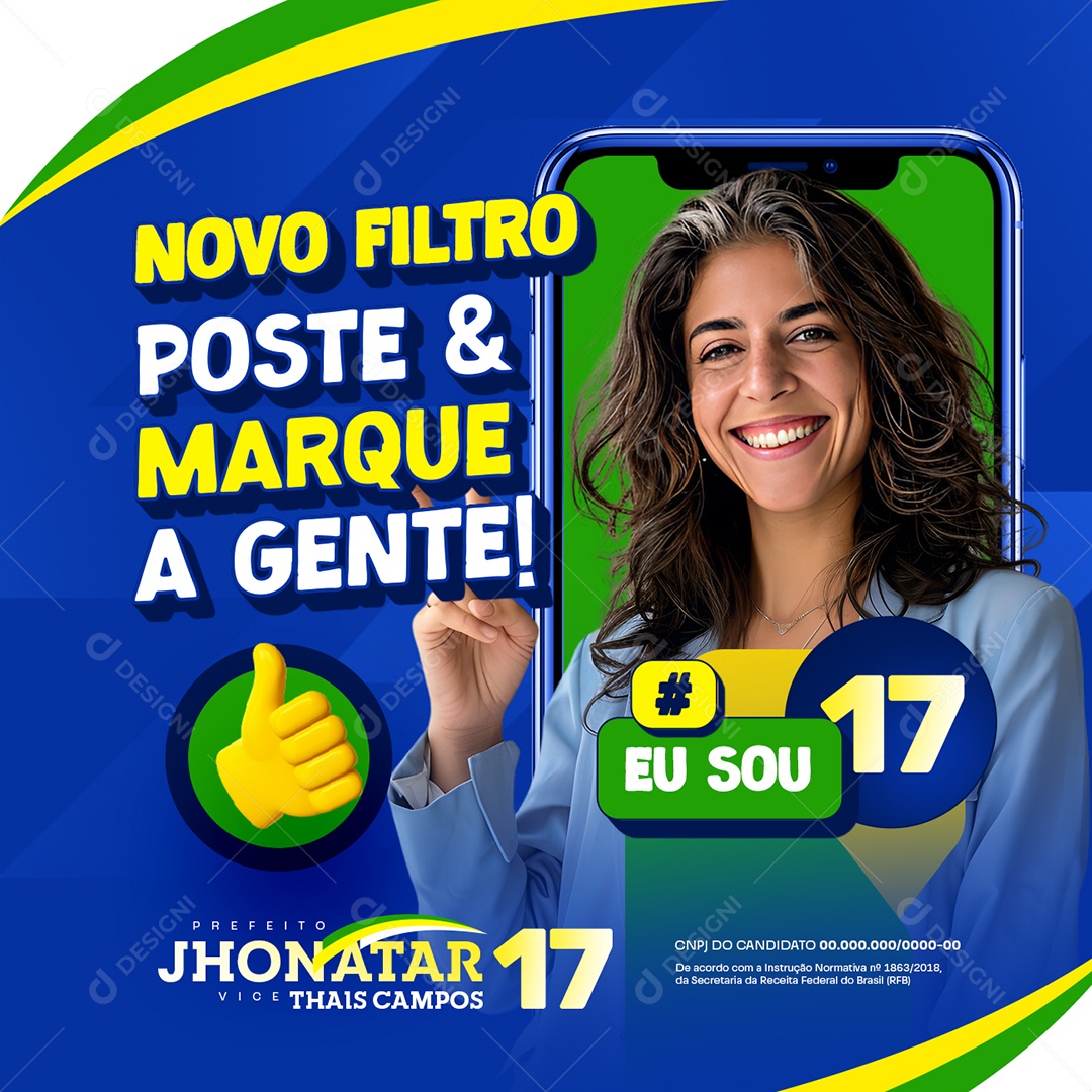 Eleição Prefeito Jhonatar Novo Filtro Poste e Marque Social Media PSD Editável