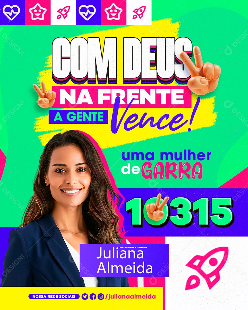 Política Pré Candidata a Vereadora Juliana Almeida Social Media PSD Editável