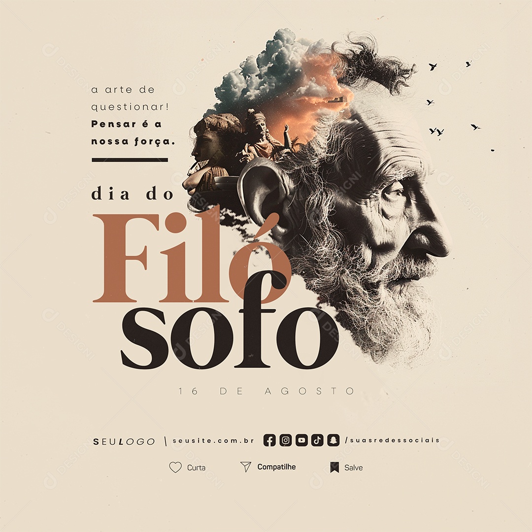 Dia do Filósofo 16 de Agosto a Arte de Questionar Social Media PSD Editável