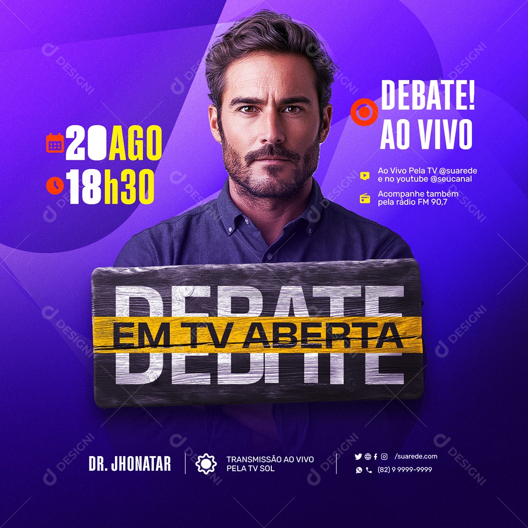 Politica Debate 2024 Ao Vivo Social Media PSD Editável