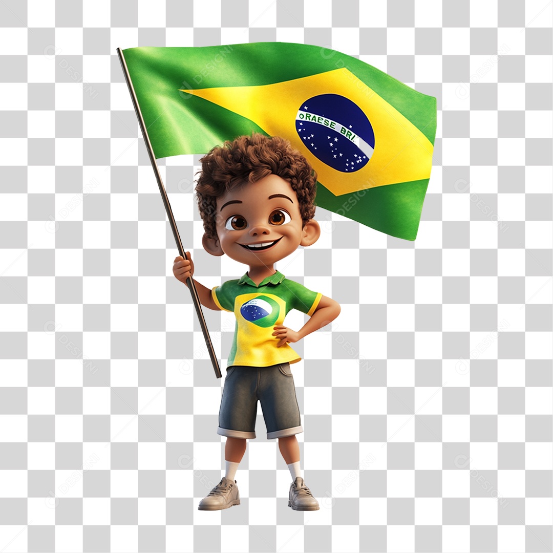 Personagem Desenho Segurando Bandeira do Brasil PNG Transparente