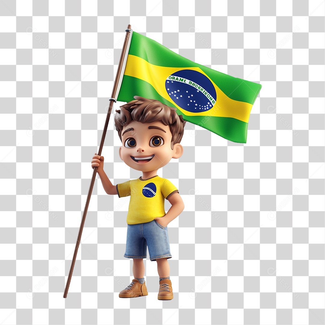 Personagem Desenho Segurando Bandeira do Brasil PNG Transparente