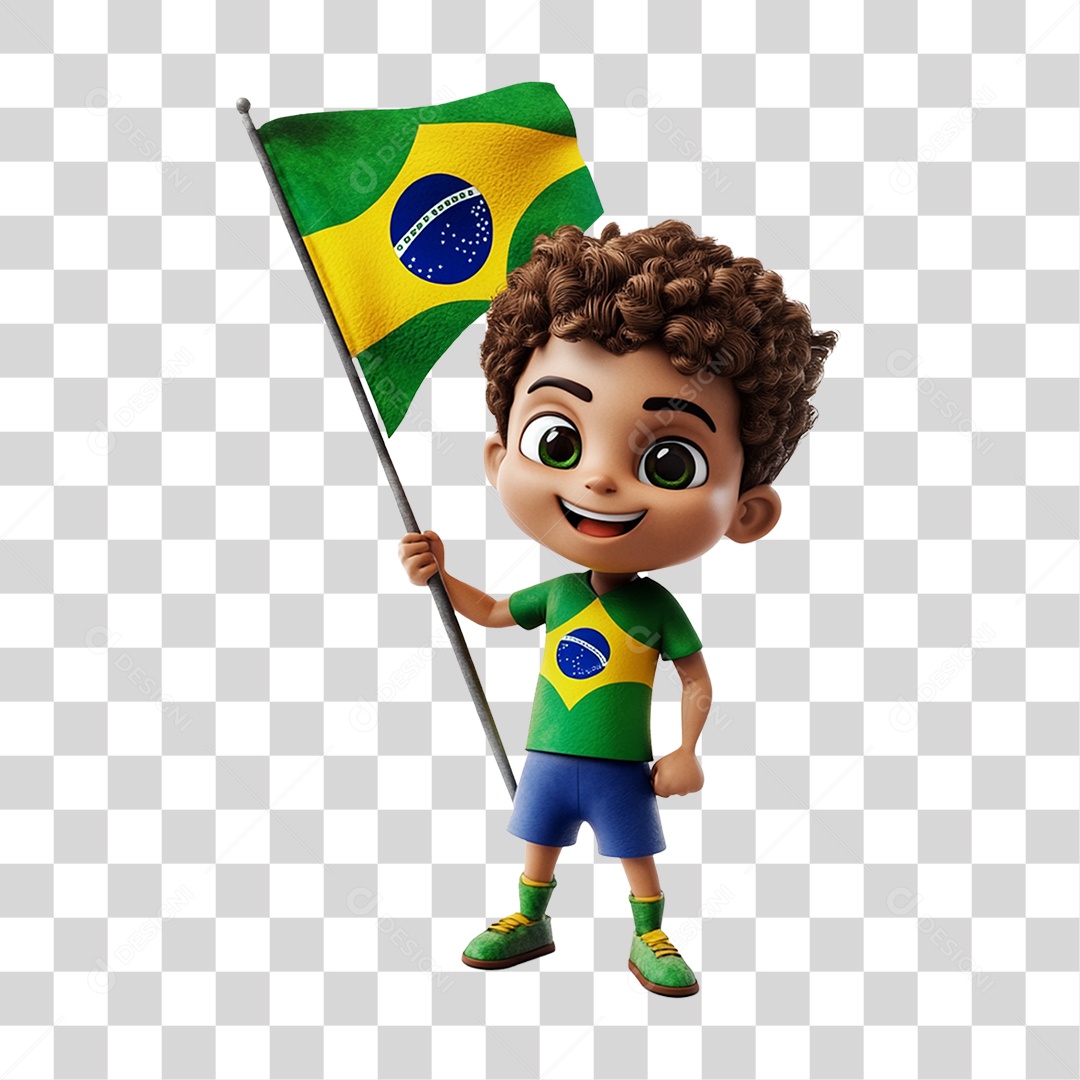 Personagem Desenho Segurando Bandeira do Brasil PNG Transparente