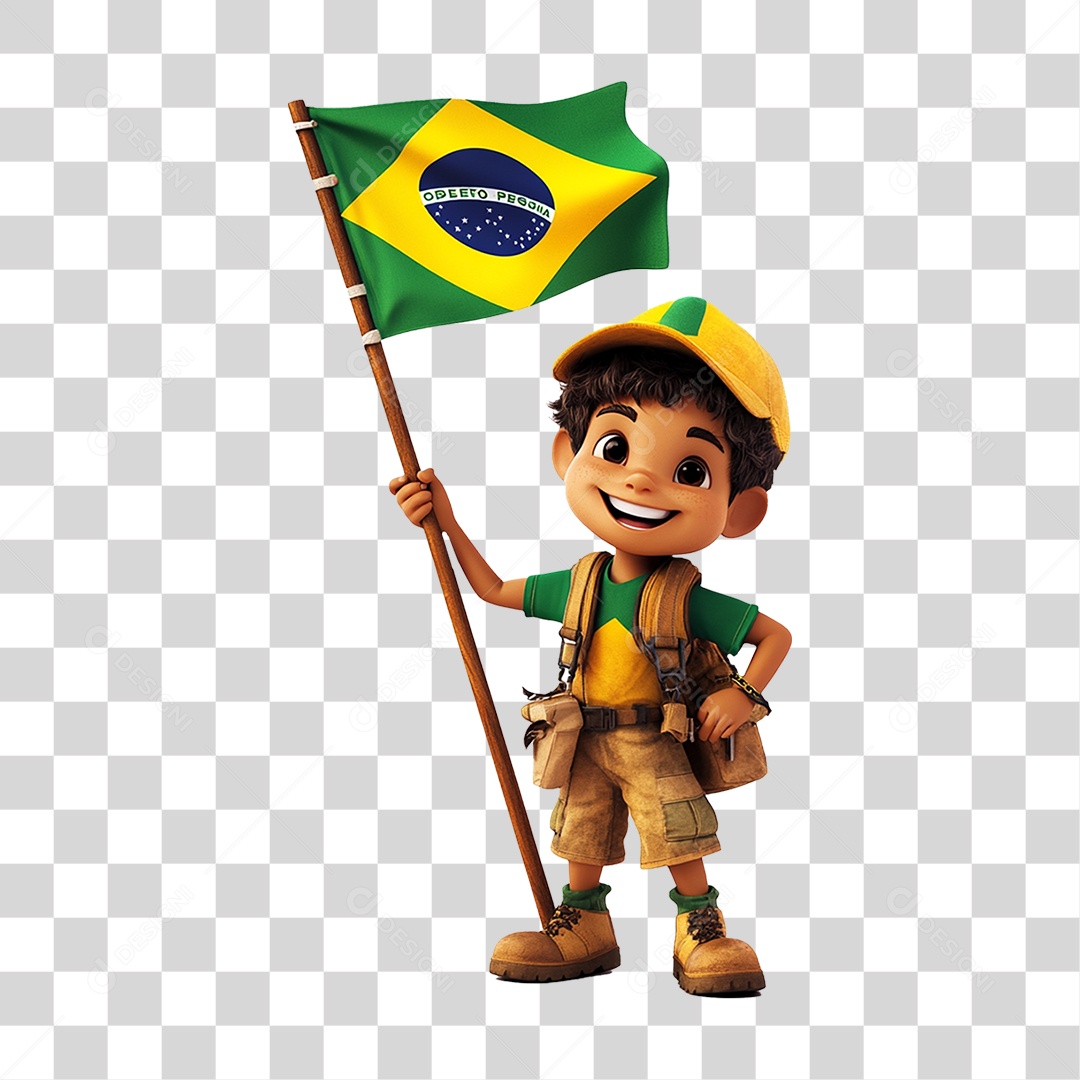 Personagem Desenho Segurando Bandeira do Brasil PNG Transparente