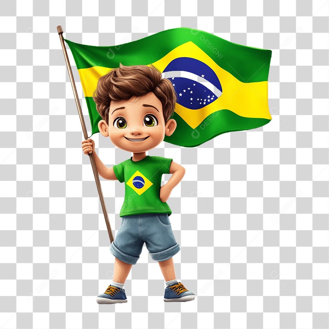 Personagem Desenho Segurando Bandeira do Brasil PNG Transparente