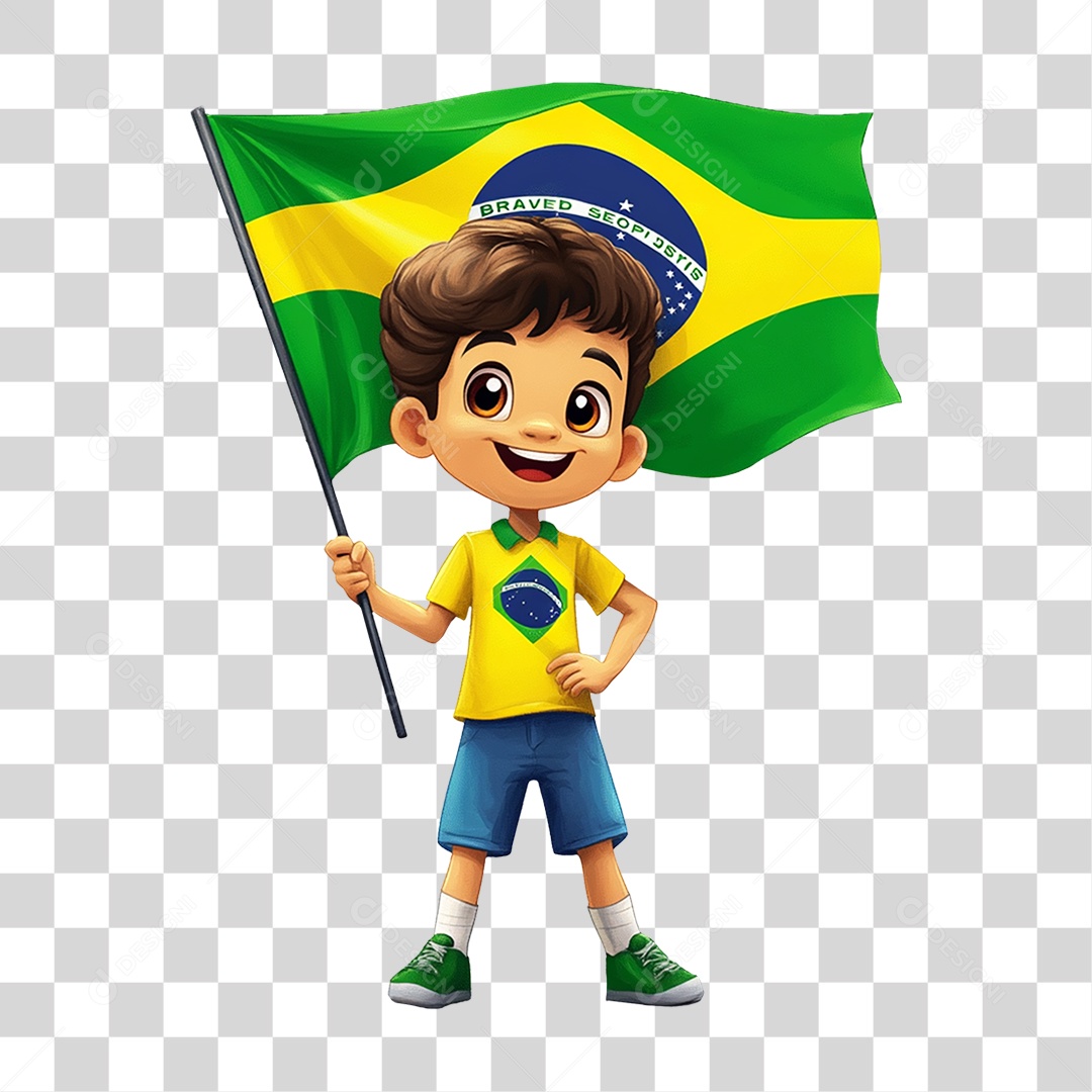 Personagem Desenho Segurando Bandeira do Brasil PNG Transparente