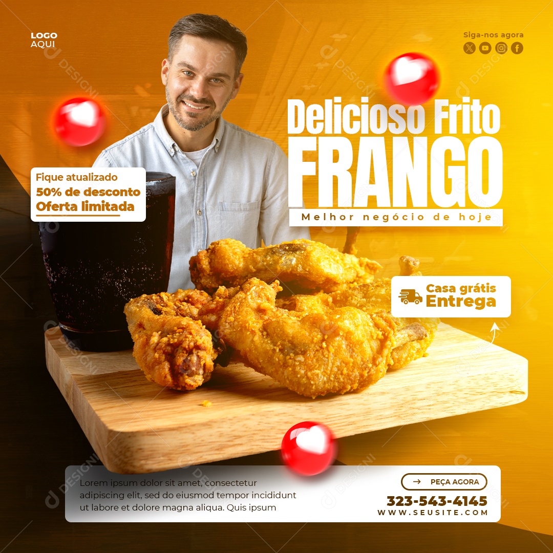 Delicioso Frango Frito Social Media PSD Editável