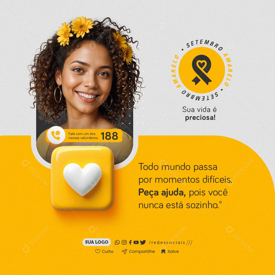Setembro Amarelo Campanha de Conscientização Social Media PSD Editável
