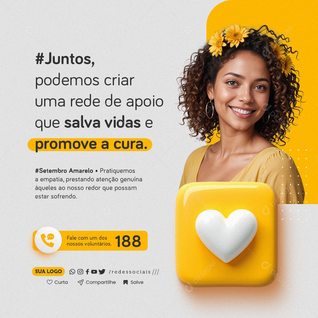 Setembro Amarelo Campanha de Conscientização Social Media PSD Editável