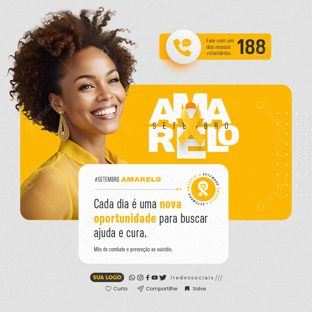 Setembro Amarelo Fale com um de Nossos Voluntários Social Media PSD Editável