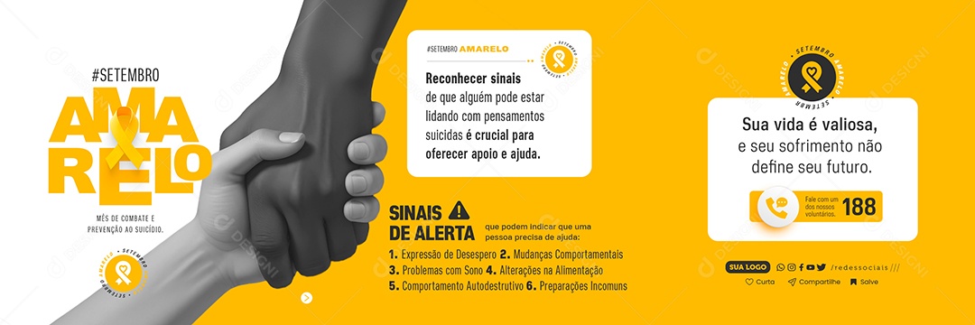 Carrossel Setembro Amarelo Sinais de Alerta Social Media PSD Editável