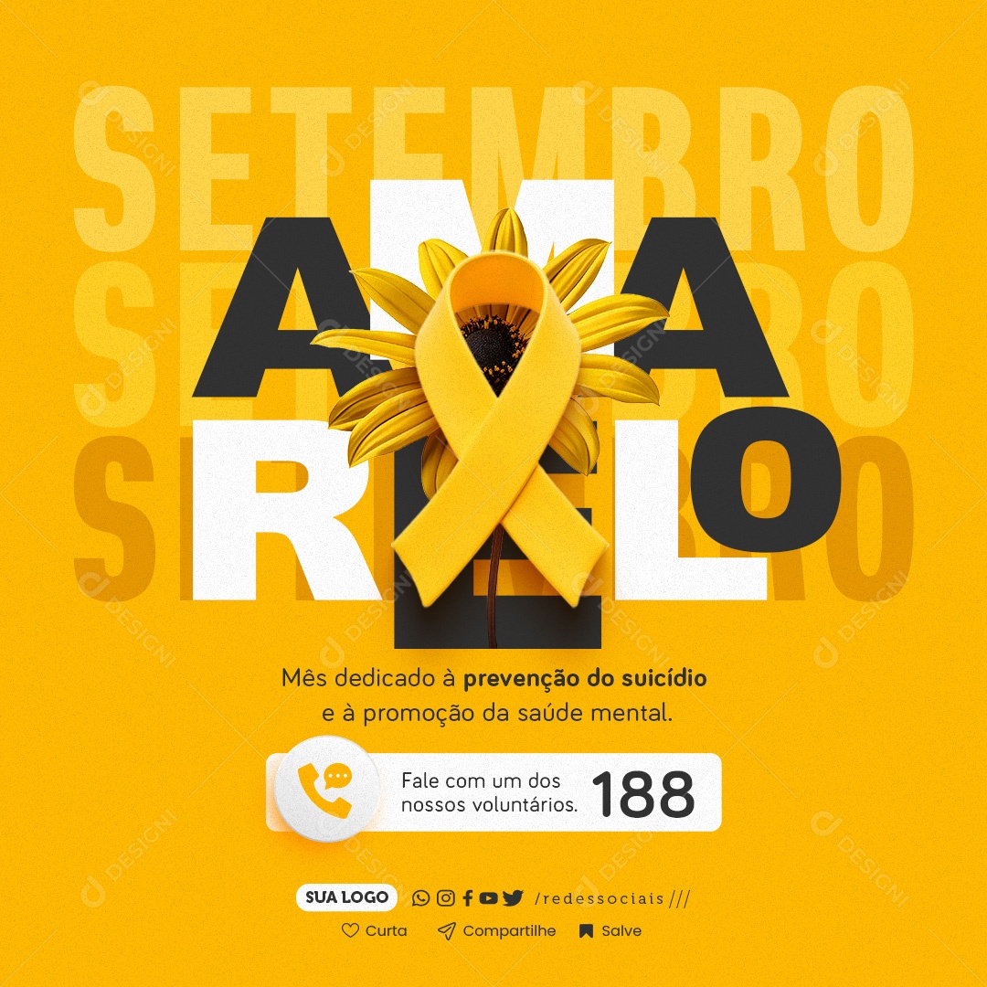 Setembro Amarelo Mês Dedicado á Prevenção do Suicídio Social Media PSD Editável