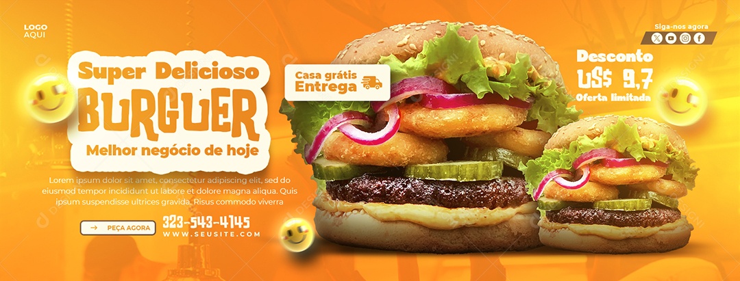 Banner Super Delicioso Burguer Social Media PSd Editável