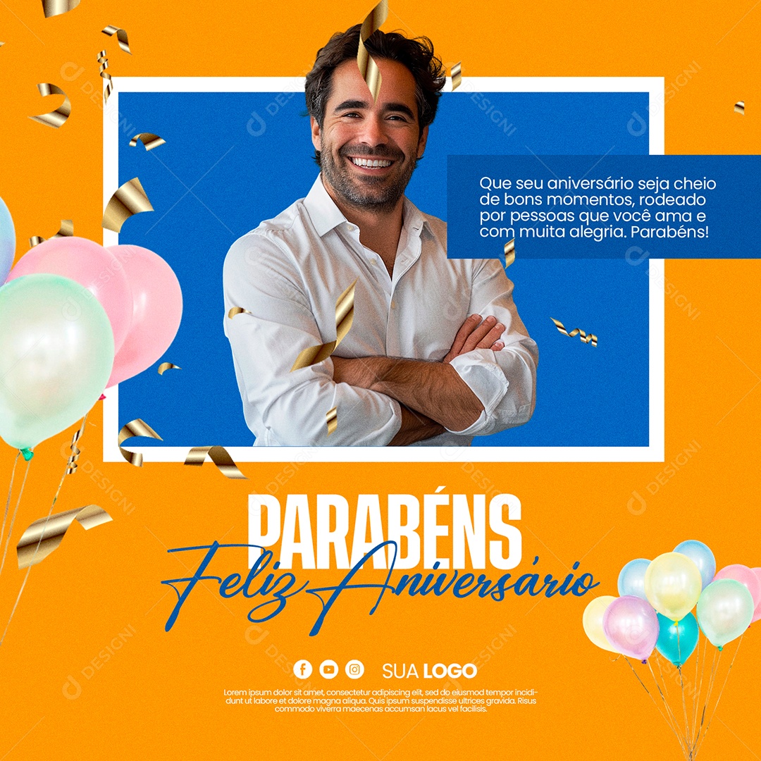Parabéns Feliz Aniversário Social Media PSD Editável