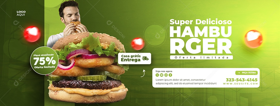 Banner Super Delicioso Hamburger Social Media PSd Editável