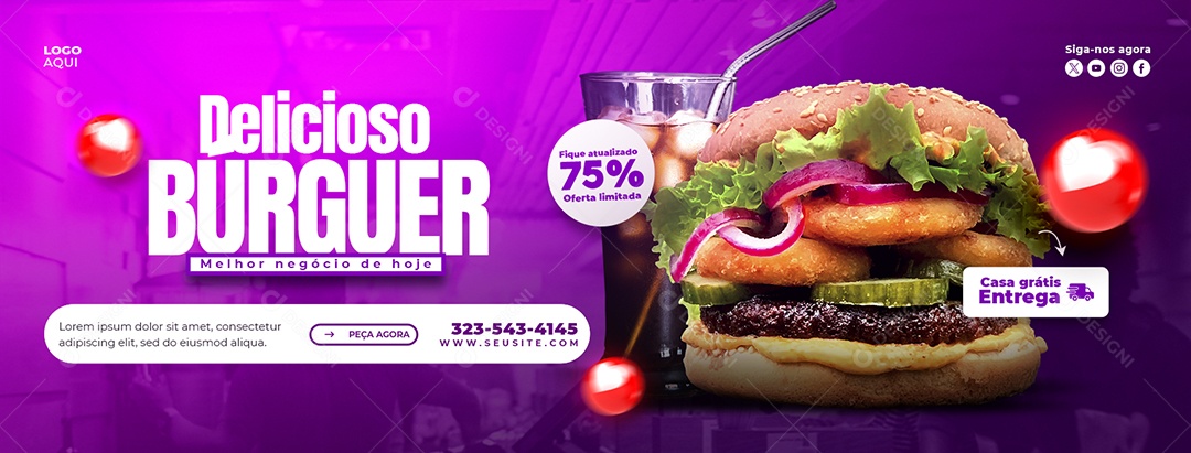 Banner Delicioso Hamburguer Social Media PSd Editável
