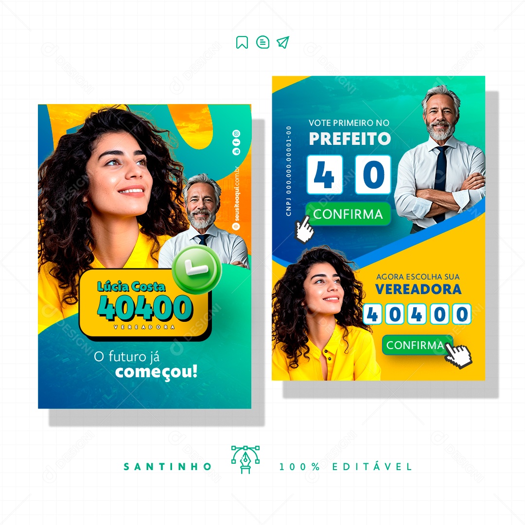 Política Santinho Vereadora Lúcia Costa Social Media PSD Editável