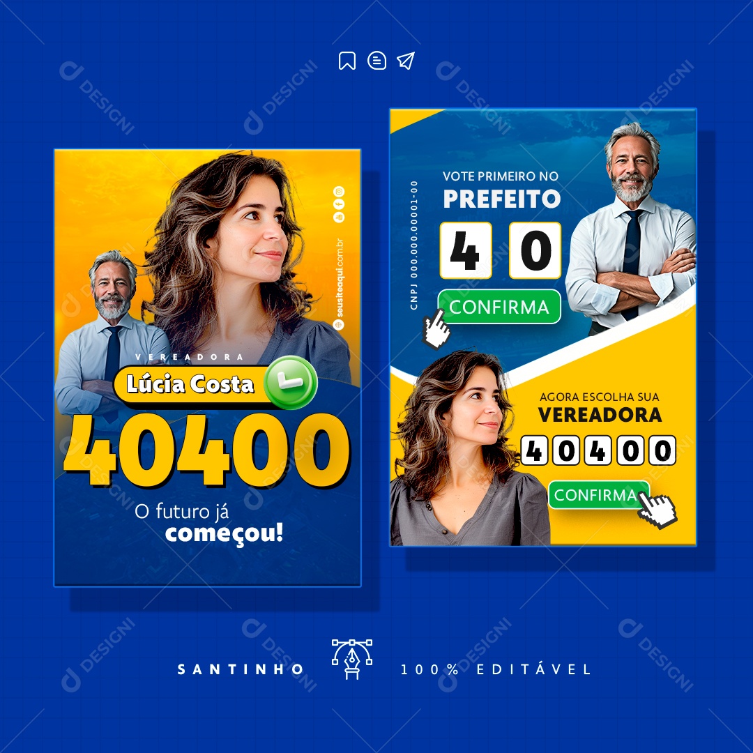 Política Santinho Vereadora Lúcia Costa Social Media PSD Editável