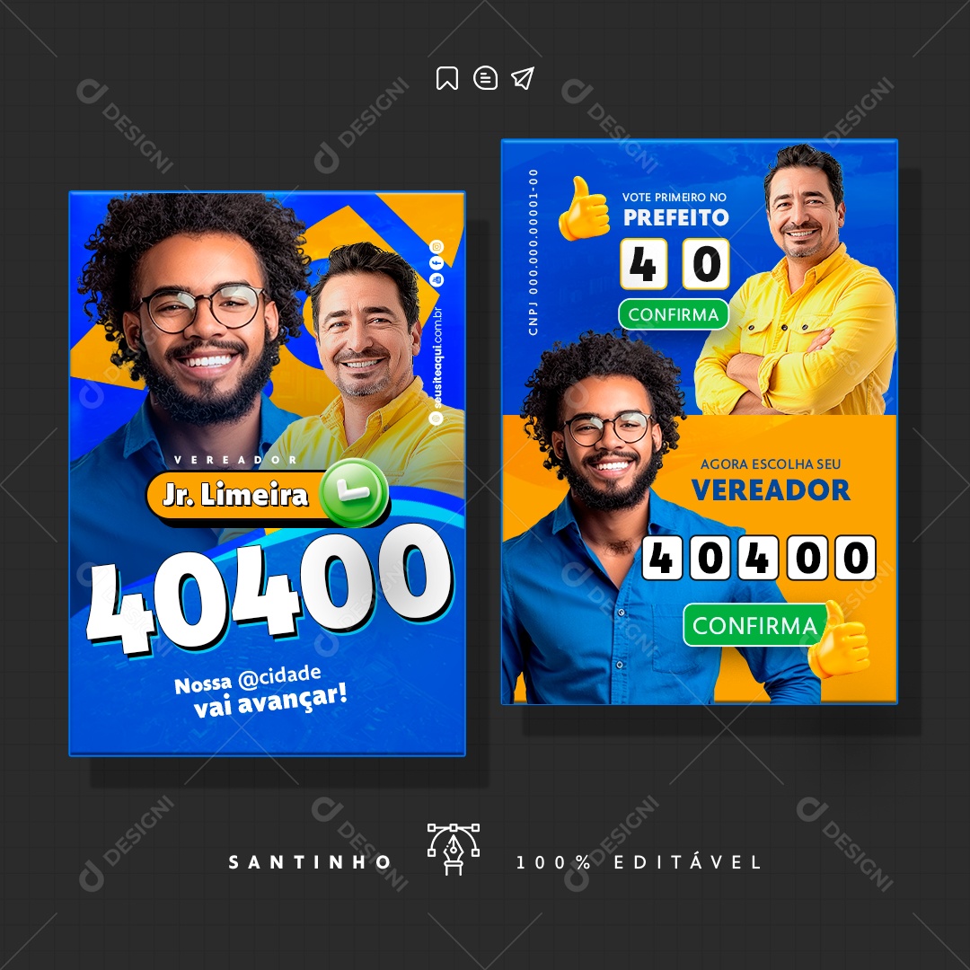 Política Santinho Vereador Junior Limeira Social Media PSD Editável