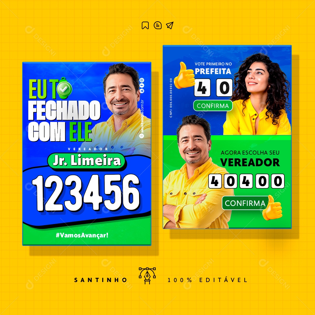 Política Santinho Eu tô Fechado com Ele Junior Limeira Social Media PSD Editável
