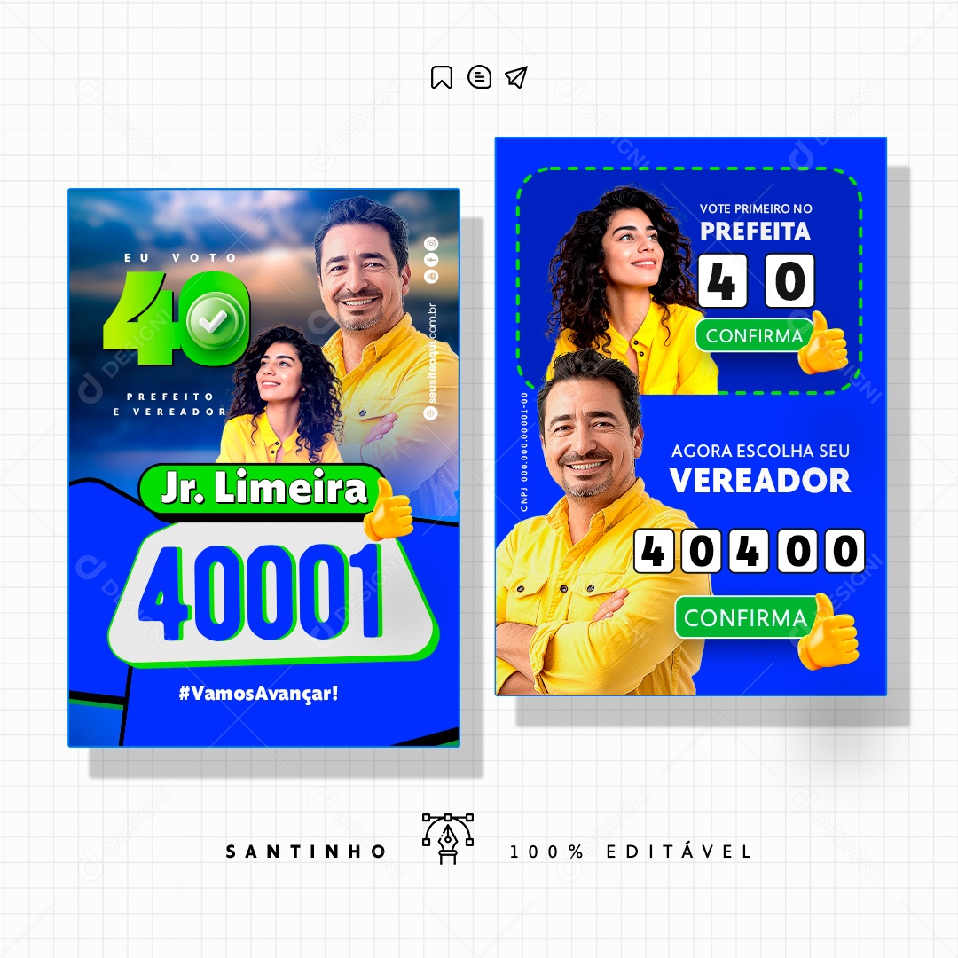 Política Santinho Agora Escolha seu Vereador Social Media PSD Editável