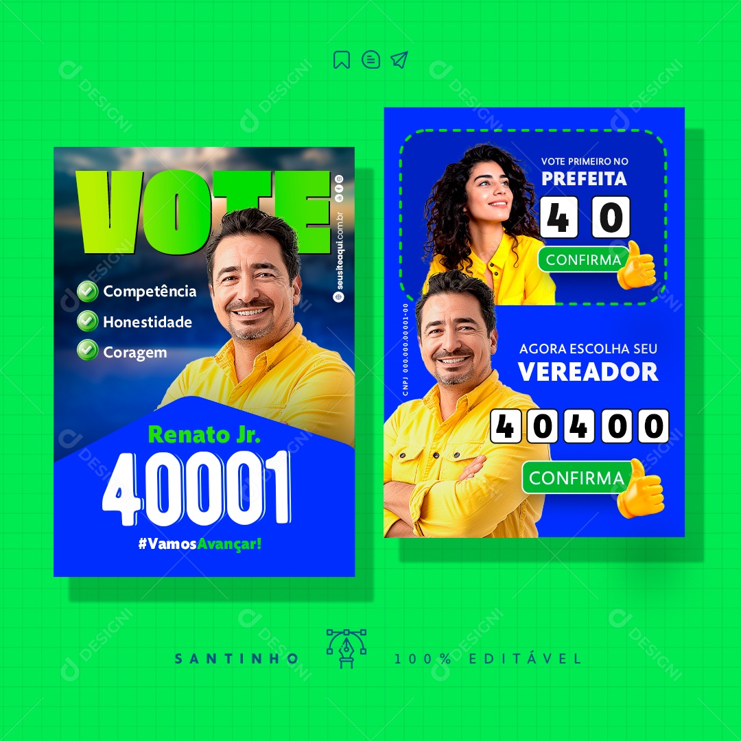Política Santinho Agora Escolha seu Vereador Social Media PSD Editável