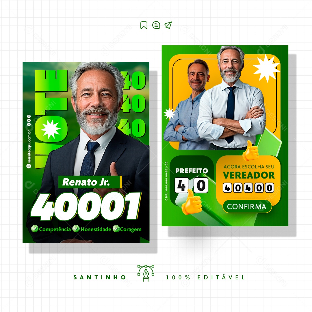 Política Santinho Candidato Renato Jr. Social Media PSD Editável