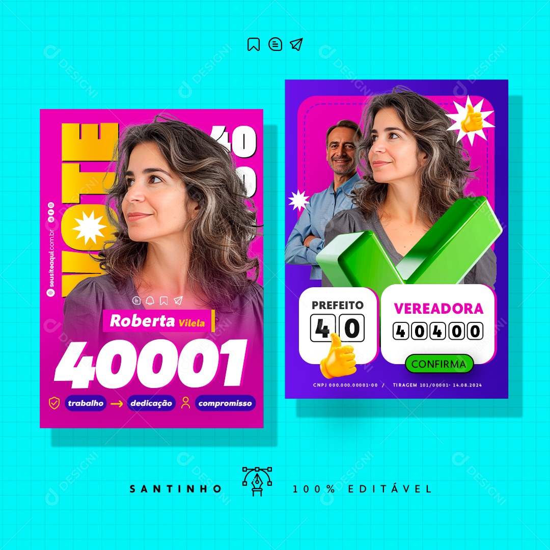 Política Santinho Candidato Roberta Vilela Social Media PSD Editável