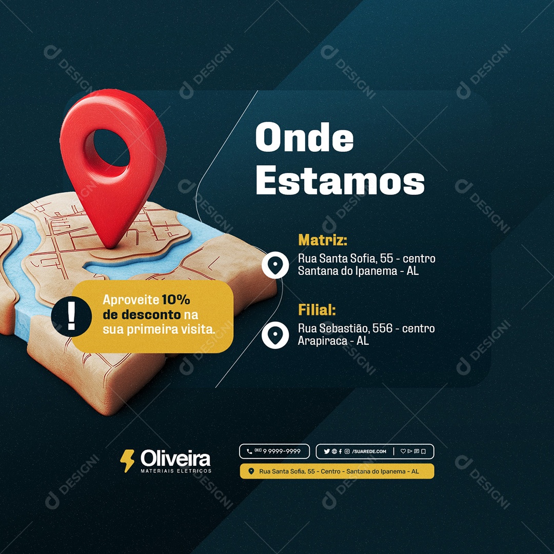 Loja De Materiais Elétricos Onde Estamos Social Media PSD Editável
