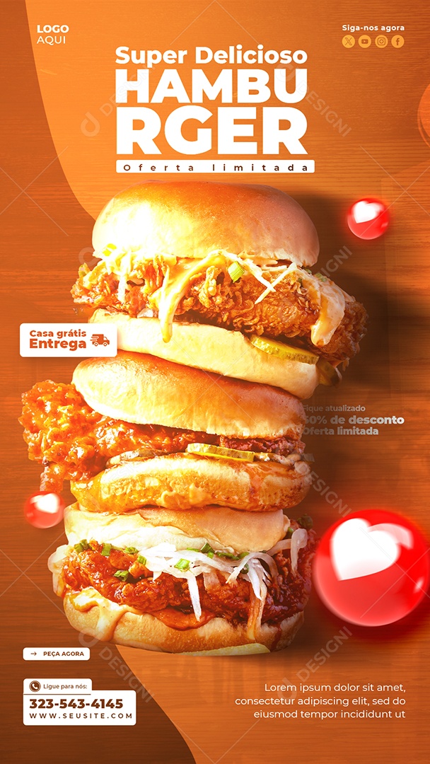 Banner Super Delicioso Hamburguer Social Media PSd Editável