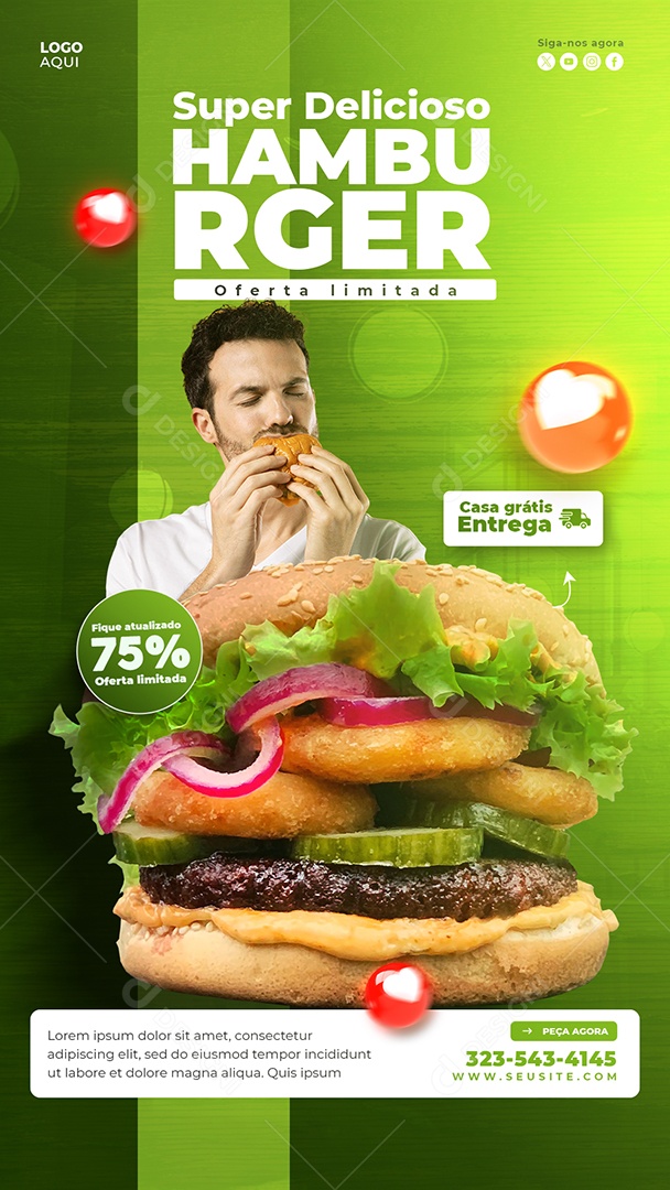 Banner Super Delicioso Hamburguer Social Media PSd Editável