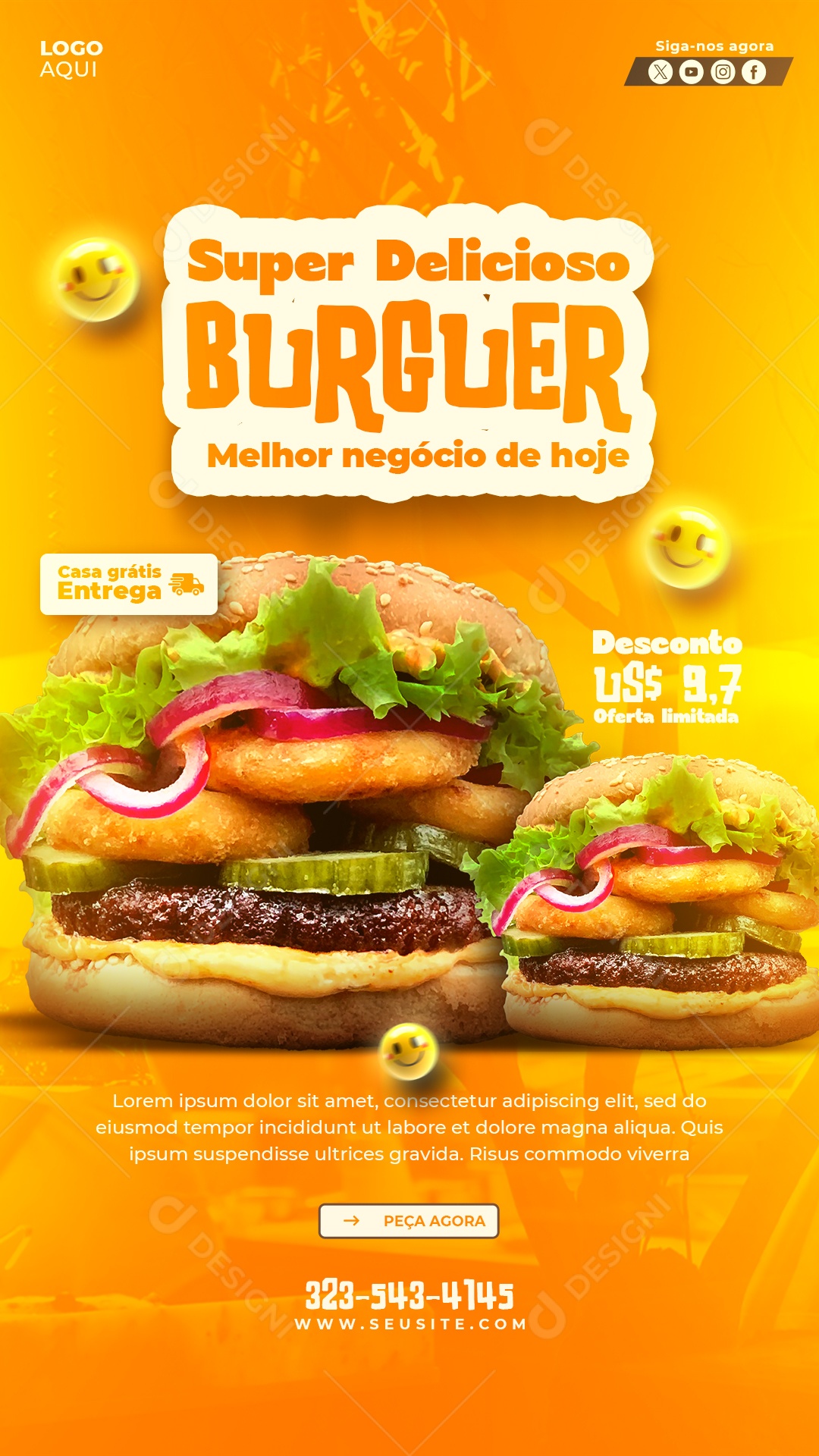 Banner Super Delicioso Hamburguer Social Media PSd Editável