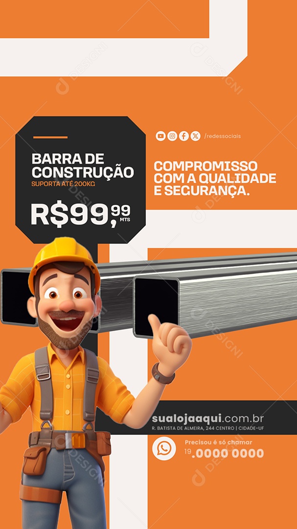 Story Barra de Construção Compromisso com a Qualidade e Segurança Social Media PSD Editável